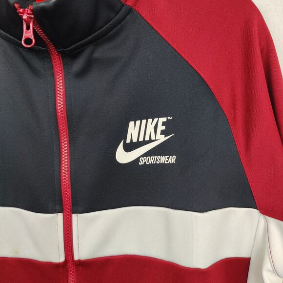 Nike Sportswear Archive Tack Jacket Mens XL Full Zip Red Black Preppy Retro - Picture 2 of 9